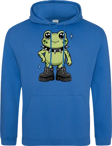 Punk Rock Toad: Kawaii Edge - punk frog shirt, kawaii goth apparel, edgy animal graphic tee, alternative streetwear clothing, spiked collar toad, chunky boots design, cute but psycho fashion, goblincore aesthetic tee, funny amphibian merch, comic book style graphic - Standard Hoodie