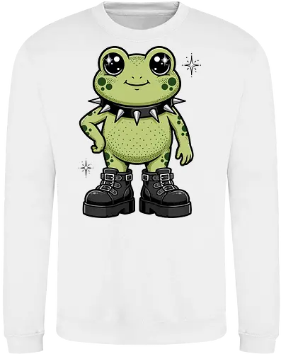 Punk Rock Toad: Kawaii Edge - punk frog shirt, kawaii goth apparel, edgy animal graphic tee, alternative streetwear clothing, spiked collar toad, chunky boots design, cute but psycho fashion, goblincore aesthetic tee, funny amphibian merch, comic book style graphic - Sweatshirt
