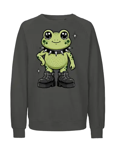 Punk Rock Toad: Kawaii Edge - punk frog shirt, kawaii goth apparel, edgy animal graphic tee, alternative streetwear clothing, spiked collar toad, chunky boots design, cute but psycho fashion, goblincore aesthetic tee, funny amphibian merch, comic book style graphic - Fairtrade Sweatshirt