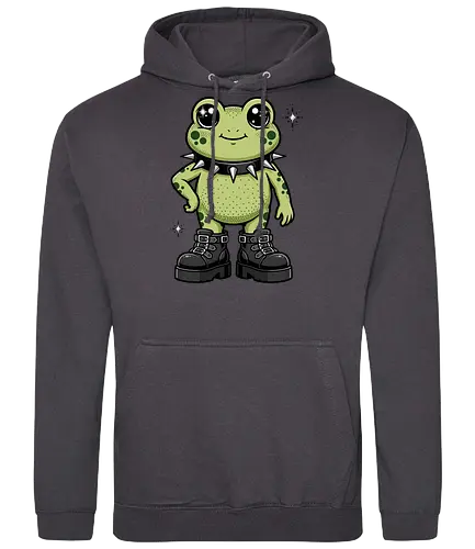 Punk Rock Toad: Kawaii Edge - punk frog shirt, kawaii goth apparel, edgy animal graphic tee, alternative streetwear clothing, spiked collar toad, chunky boots design, cute but psycho fashion, goblincore aesthetic tee, funny amphibian merch, comic book style graphic - Standard Hoodie