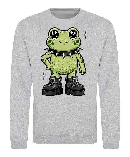 Punk Rock Toad: Kawaii Edge - punk frog shirt, kawaii goth apparel, edgy animal graphic tee, alternative streetwear clothing, spiked collar toad, chunky boots design, cute but psycho fashion, goblincore aesthetic tee, funny amphibian merch, comic book style graphic - Sweatshirt