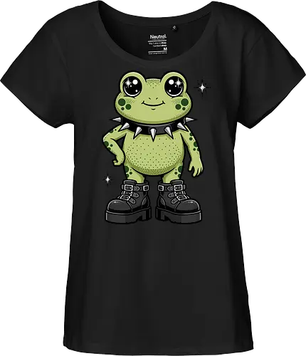 Punk Rock Toad: Kawaii Edge - punk frog shirt, kawaii goth apparel, edgy animal graphic tee, alternative streetwear clothing, spiked collar toad, chunky boots design, cute but psycho fashion, goblincore aesthetic tee, funny amphibian merch, comic book style graphic - Fairtrade Girl Shirt