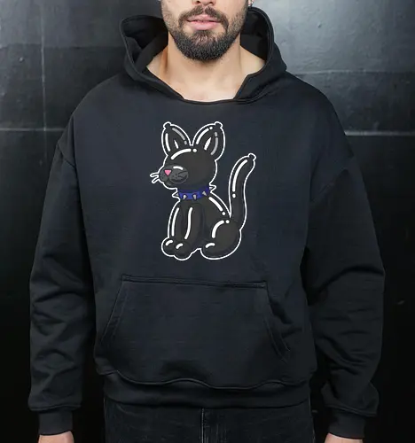 Popped Personality: The Punk Balloon Cat - balloon animal shirt, black cat graphic tee, punk rock kitty apparel, edgy alternative streetwear, funny cat mom clothing, ironic pop art design, spiked collar feline, cute but tough aesthetic, quirky festival fashion, pop culture animal tee - Cropped Hoodie