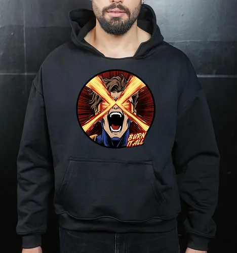 eye of destruction  - red visor, superhero fanart, superhuman powers, geek culture, mutant, proud, cyclops, Superhero, avengers, doomsday, drdoom - Cropped Hoodie