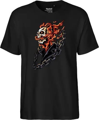 bound by hellfire  - ghostrider, flame, Comic, cool, hell rider, dark superhero, horror comic art, flaming skull, ghostrider, flame, Comic, cool, hell rider, dark superhero, horror comic art, flaming skull - Fairtrade T-Shirt