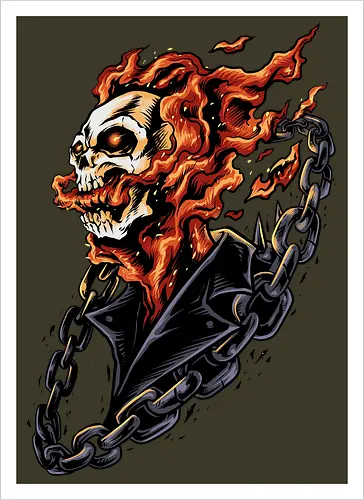 bound by hellfire  - ghostrider, flame, Comic, cool, hell rider, dark superhero, horror comic art, flaming skull, ghostrider, flame, Comic, cool, hell rider, dark superhero, horror comic art, flaming skull - Kunstdruck