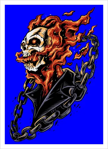 bound by hellfire  - ghostrider, flame, Comic, cool, hell rider, dark superhero, horror comic art, flaming skull, ghostrider, flame, Comic, cool, hell rider, dark superhero, horror comic art, flaming skull - Kunstdruck