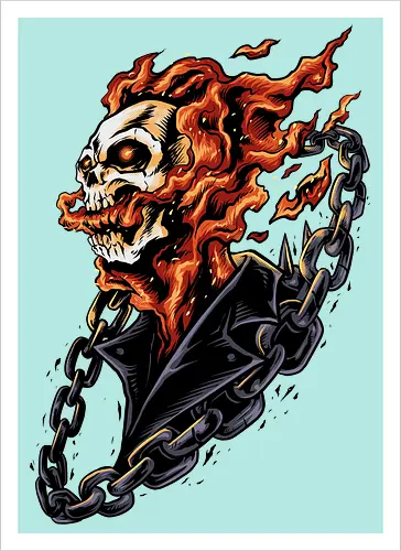 bound by hellfire  - ghostrider, flame, Comic, cool, hell rider, dark superhero, horror comic art, flaming skull, ghostrider, flame, Comic, cool, hell rider, dark superhero, horror comic art, flaming skull - Kunstdruck