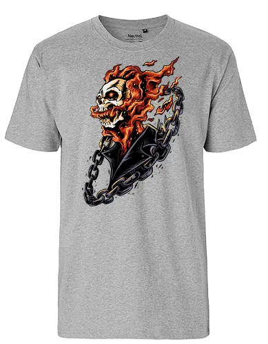 bound by hellfire  - ghostrider, flame, Comic, cool, hell rider, dark superhero, horror comic art, flaming skull, ghostrider, flame, Comic, cool, hell rider, dark superhero, horror comic art, flaming skull - Fairtrade T-Shirt