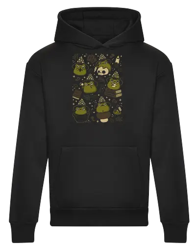 Cute Wizard Frog - wizard frog, cute frog, halloween, kawaii frog, witch, witch hat, magical, frog, frog lover, witchcore, goblincore, toad, pattern, seamless, xmorfina - Heavyweight Hoodie