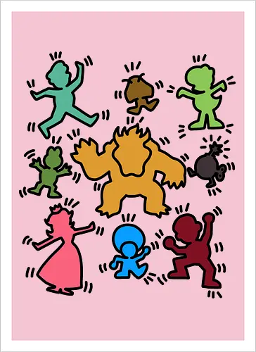 Classic Game Doodle - Mario, Luigi, Villain, Princess Peach - Kunstdruck