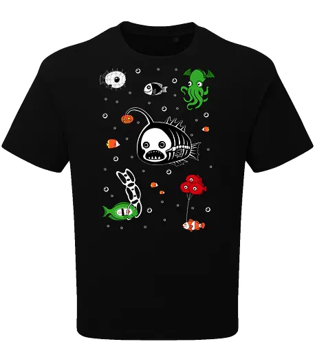 Halloween Deep Party - saltwater fish, scary, spooky, halloween, aquarium, clownfish, deep sea, fish, halloween gifts, halloween party, horror, humor, ocean, octopus, pumpkin - Oversize T-Shirt