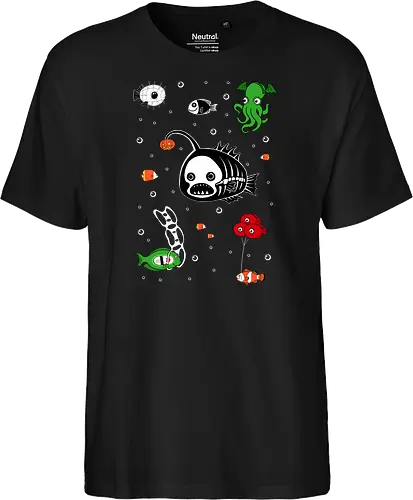 Halloween Deep Party - saltwater fish, scary, spooky, halloween, aquarium, clownfish, deep sea, fish, halloween gifts, halloween party, horror, humor, ocean, octopus, pumpkin - Fairtrade T-Shirt