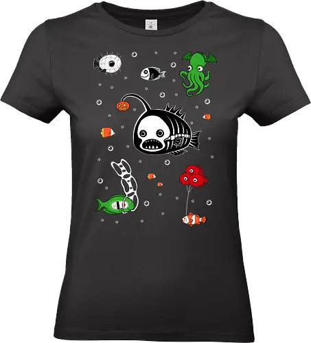 Halloween Deep Party - saltwater fish, scary, spooky, halloween, aquarium, clownfish, deep sea, fish, halloween gifts, halloween party, horror, humor, ocean, octopus, pumpkin - Standard T-Shirt (Frauen)