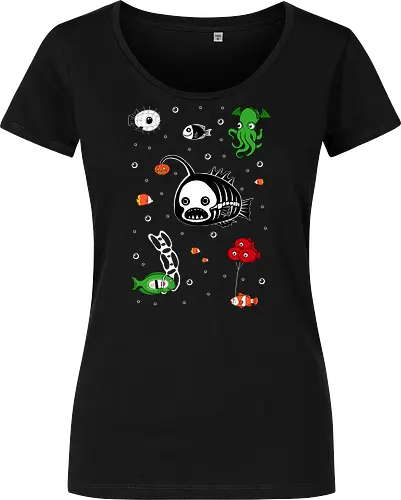 Halloween Deep Party - saltwater fish, scary, spooky, halloween, aquarium, clownfish, deep sea, fish, halloween gifts, halloween party, horror, humor, ocean, octopus, pumpkin - Damen T-Shirt