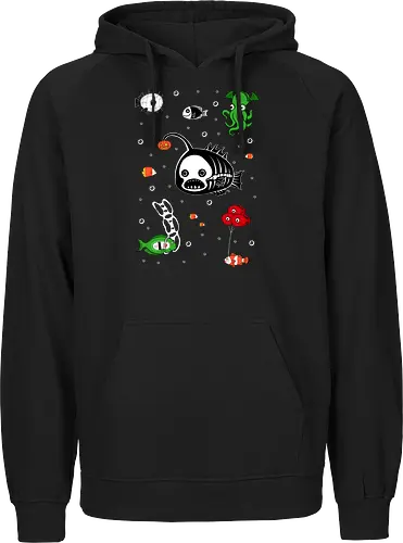 Halloween Deep Party - saltwater fish, scary, spooky, halloween, aquarium, clownfish, deep sea, fish, halloween gifts, halloween party, horror, humor, ocean, octopus, pumpkin - Fairtrade Hoodie