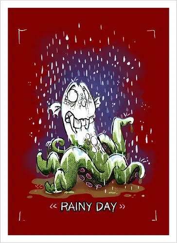 Rainy Day - Krake, Oktopus, Regen, Herbst, Monsta, Monster - Kunstdruck