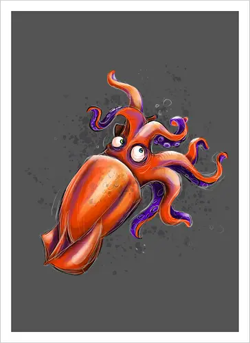 Calamaro unfrittiert - Monsta, Monster, Calamari, Meer, Fisch, Tintenfisch - Kunstdruck