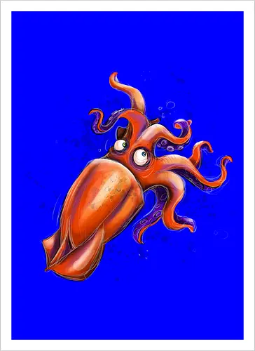 Calamaro unfrittiert - Monsta, Monster, Calamari, Meer, Fisch, Tintenfisch - Kunstdruck