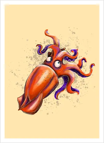 Calamaro unfrittiert - Monsta, Monster, Calamari, Meer, Fisch, Tintenfisch - Kunstdruck