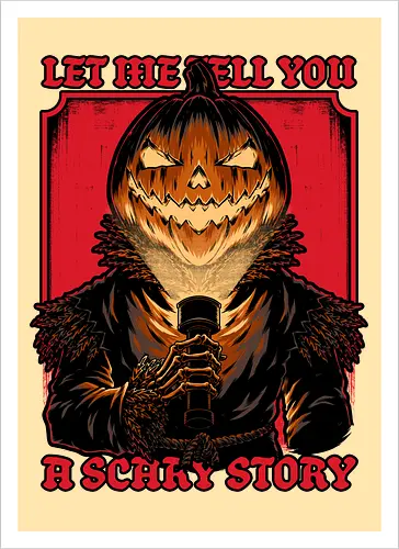 Halloween Pumpkin Scary Stories - Jack O Lantern Design, Jack O Lantern, Skeleton, Halloween, Halloween Design, Halloween Art, Halloween Aesthetic, Halloween Pumpkin, Halloween Vibes, Spooky, Spooky Season, Creepy, Creepy Cute, Scary, Scary Art, Pumpkins, Pumpkin, Ghost, Jack-o-lantern, Skull, Dark, Spirit, Stories, Horror, Horror Host, Horror Stories, Fright, Magical Creatures, Creature, Creatures, Scarecrow - Kunstdruck