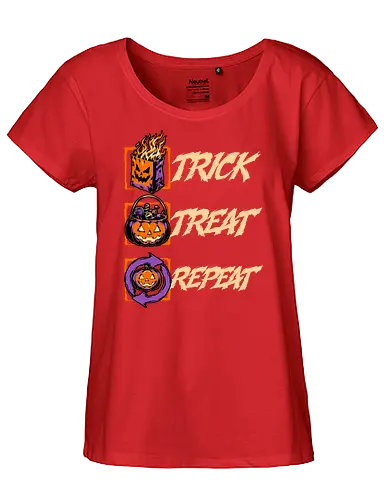 Halloween Trick Treat Repeat - Halloween, Halloween Humor, Halloween Design, Halloween Art, Halloween Aesthetic, Halloween Vibes, Funny Halloween, Halloween Pumpkin, Humor, Fun, Funny, Pumpkins, Pumpkin, Spooky Season, Spooky, Spooky Cute, Spooky Art, Spooky Vibes, Spooky Halloween, Spooky Humor, Creepy, Creepy Cute, Scary, Scary Cute, Candies, Candy, Jack O Lantern, Jack-o-lantern, Jack O Lantern Design, Fire, Bag, Trick Or Treat, Trick R Treat, Treats, Treat, Quote, Repeat - Fairtrade Girl Shirt