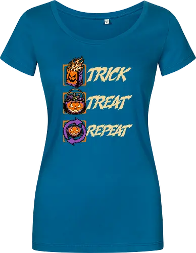 Halloween Trick Treat Repeat - Halloween, Halloween Humor, Halloween Design, Halloween Art, Halloween Aesthetic, Halloween Vibes, Funny Halloween, Halloween Pumpkin, Humor, Fun, Funny, Pumpkins, Pumpkin, Spooky Season, Spooky, Spooky Cute, Spooky Art, Spooky Vibes, Spooky Halloween, Spooky Humor, Creepy, Creepy Cute, Scary, Scary Cute, Candies, Candy, Jack O Lantern, Jack-o-lantern, Jack O Lantern Design, Fire, Bag, Trick Or Treat, Trick R Treat, Treats, Treat, Quote, Repeat - Damen T-Shirt