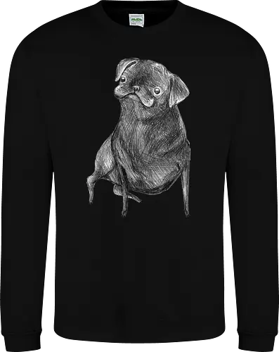 Der Kleine Gentleman Mit Dem Neugierigen Blick - Mops, süßer Hund, schwarzer Hund, süßes Tier, Tierkunst, Bleistiftzeichnung, Illustration, Hundeliebhaber, Haustier, Tierportrait, minimalistische Kunst, kleiner Hund, Schwarzweißkunst, neugieriger Hund, Hundekunst - Sweatshirt
