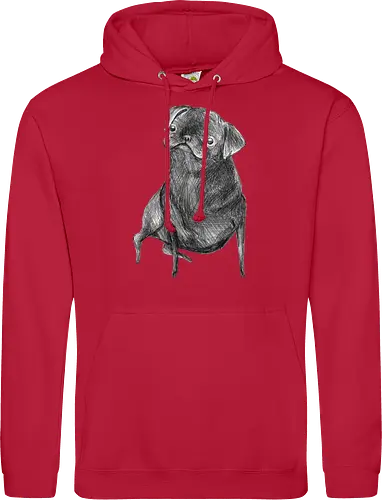Der Kleine Gentleman Mit Dem Neugierigen Blick - Mops, süßer Hund, schwarzer Hund, süßes Tier, Tierkunst, Bleistiftzeichnung, Illustration, Hundeliebhaber, Haustier, Tierportrait, minimalistische Kunst, kleiner Hund, Schwarzweißkunst, neugieriger Hund, Hundekunst - Standard Hoodie