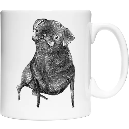 Der Kleine Gentleman Mit Dem Neugierigen Blick - Mops, süßer Hund, schwarzer Hund, süßes Tier, Tierkunst, Bleistiftzeichnung, Illustration, Hundeliebhaber, Haustier, Tierportrait, minimalistische Kunst, kleiner Hund, Schwarzweißkunst, neugieriger Hund, Hundekunst - Keramiktasse
