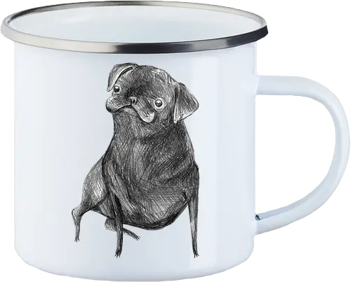 Der Kleine Gentleman Mit Dem Neugierigen Blick - Mops, süßer Hund, schwarzer Hund, süßes Tier, Tierkunst, Bleistiftzeichnung, Illustration, Hundeliebhaber, Haustier, Tierportrait, minimalistische Kunst, kleiner Hund, Schwarzweißkunst, neugieriger Hund, Hundekunst - Emailletasse