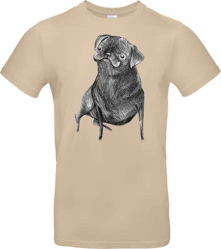 Der Kleine Gentleman Mit Dem Neugierigen Blick - Mops, süßer Hund, schwarzer Hund, süßes Tier, Tierkunst, Bleistiftzeichnung, Illustration, Hundeliebhaber, Haustier, Tierportrait, minimalistische Kunst, kleiner Hund, Schwarzweißkunst, neugieriger Hund, Hundekunst - Standard T-Shirt