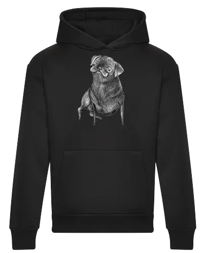 Der Kleine Gentleman Mit Dem Neugierigen Blick - Mops, süßer Hund, schwarzer Hund, süßes Tier, Tierkunst, Bleistiftzeichnung, Illustration, Hundeliebhaber, Haustier, Tierportrait, minimalistische Kunst, kleiner Hund, Schwarzweißkunst, neugieriger Hund, Hundekunst - Heavyweight Hoodie