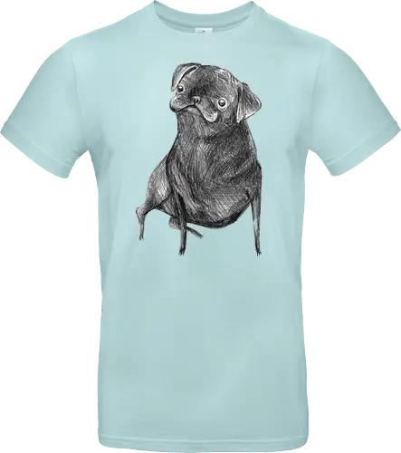 Der Kleine Gentleman Mit Dem Neugierigen Blick - Mops, süßer Hund, schwarzer Hund, süßes Tier, Tierkunst, Bleistiftzeichnung, Illustration, Hundeliebhaber, Haustier, Tierportrait, minimalistische Kunst, kleiner Hund, Schwarzweißkunst, neugieriger Hund, Hundekunst - Standard T-Shirt