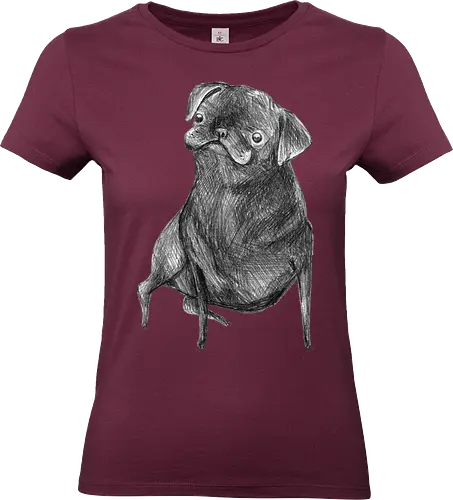 Der Kleine Gentleman Mit Dem Neugierigen Blick - Mops, süßer Hund, schwarzer Hund, süßes Tier, Tierkunst, Bleistiftzeichnung, Illustration, Hundeliebhaber, Haustier, Tierportrait, minimalistische Kunst, kleiner Hund, Schwarzweißkunst, neugieriger Hund, Hundekunst - Standard T-Shirt (Frauen)