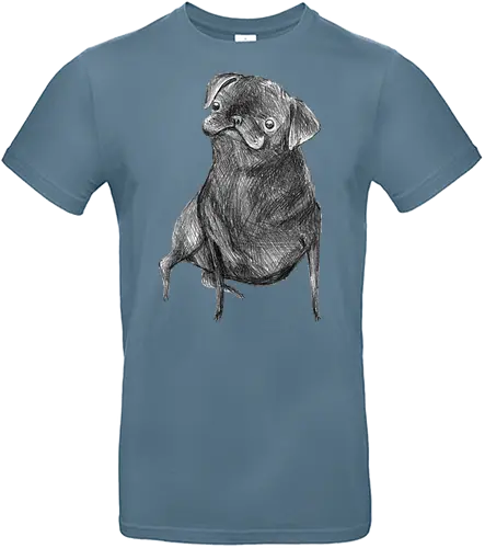 Der Kleine Gentleman Mit Dem Neugierigen Blick - Mops, süßer Hund, schwarzer Hund, süßes Tier, Tierkunst, Bleistiftzeichnung, Illustration, Hundeliebhaber, Haustier, Tierportrait, minimalistische Kunst, kleiner Hund, Schwarzweißkunst, neugieriger Hund, Hundekunst - Standard T-Shirt