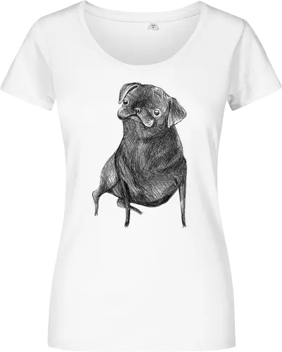 Der Kleine Gentleman Mit Dem Neugierigen Blick - Mops, süßer Hund, schwarzer Hund, süßes Tier, Tierkunst, Bleistiftzeichnung, Illustration, Hundeliebhaber, Haustier, Tierportrait, minimalistische Kunst, kleiner Hund, Schwarzweißkunst, neugieriger Hund, Hundekunst - Damen T-Shirt