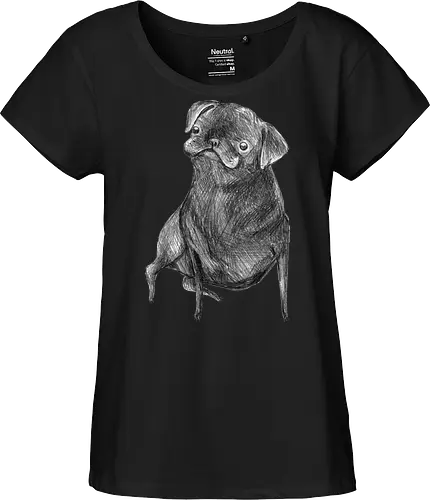 Der Kleine Gentleman Mit Dem Neugierigen Blick - Mops, süßer Hund, schwarzer Hund, süßes Tier, Tierkunst, Bleistiftzeichnung, Illustration, Hundeliebhaber, Haustier, Tierportrait, minimalistische Kunst, kleiner Hund, Schwarzweißkunst, neugieriger Hund, Hundekunst - Fairtrade Girl Shirt