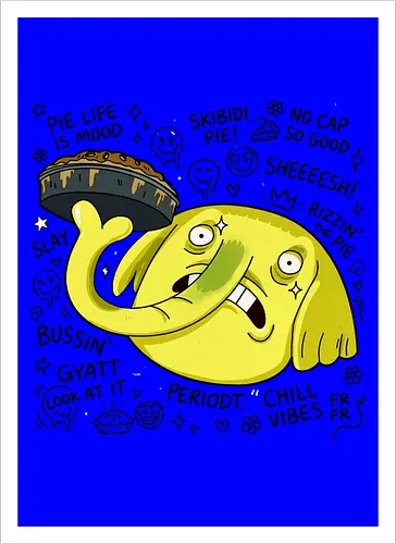 Eine Fliege hat meinen Apfelkuchen berührt – Cartoon - Cartoon, Tree Trunks, Apfelkuchen, Cartoon-Figur, gelber Elefant, schockierter Gesichtsausdruck, Land Ooo, Kuchen, Zeichentrickserie, verzweifeltes Gesicht - Kunstdruck
