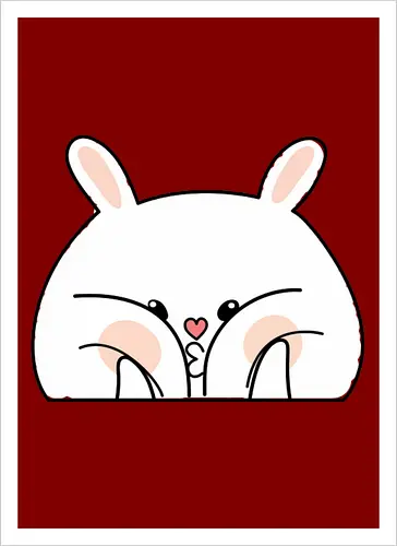Meme mit dem verwöhnten Kaninchen und den dicken Backen - Weiß, Tier, Tiere, Aufkleber, Meme, Rosa, Gefällt mir, Kaninchen, Niedlich, Groß, Hase, Spielen, Fanart, Wangen, Zwinkern - Kunstdruck