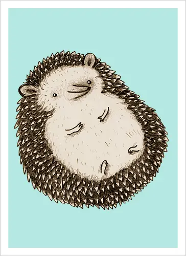 Molligem Igel Liegend Bauch Oben Lächelnd Sepia Kunst - molliger Bauch oben Igel, Igel auf dem Rücken liegend süß, Sepia Igel Illustration, künstlerische Skizze glücklicher Igel, molliger lächelnder Igel, faules Tier Kunst, detaillierte Stacheln beige braun, entspannter Tier Druck, Igel Liebhaber Geschenk, süßes Igel Shirt, Igel kurze Beine, strukturierte Bleistift Tier Kunst, zufriedener ruhender Igel, süßes Tier Bauch, lustiges süßes entspanntes Tier - Kunstdruck