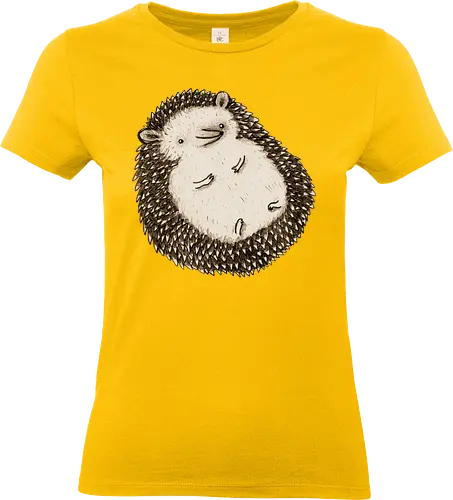 Molligem Igel Liegend Bauch Oben Lächelnd Sepia Kunst - molliger Bauch oben Igel, Igel auf dem Rücken liegend süß, Sepia Igel Illustration, künstlerische Skizze glücklicher Igel, molliger lächelnder Igel, faules Tier Kunst, detaillierte Stacheln beige braun, entspannter Tier Druck, Igel Liebhaber Geschenk, süßes Igel Shirt, Igel kurze Beine, strukturierte Bleistift Tier Kunst, zufriedener ruhender Igel, süßes Tier Bauch, lustiges süßes entspanntes Tier - Standard T-Shirt (Frauen)