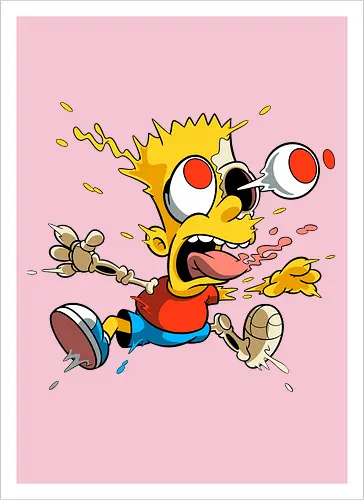 Freaky Junge - Kreatur des Chaos - freaky boy, gelbe kreatur, horror kunst, creepy cartoon, skelett kunst, body horror, seltsame kreatur, dark cartoon, surreal art, creepy art, monster design, horror cartoon, seltsamer charakter, schwarzer humor, geek art - Kunstdruck