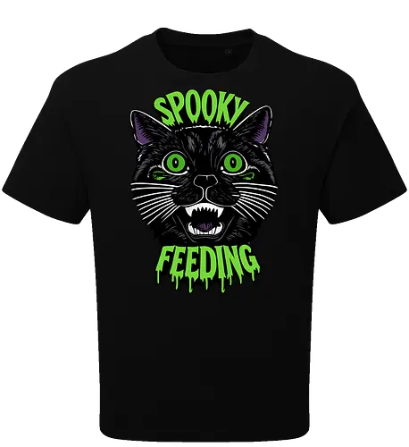 Spooky But Make It Feeding – Lustige Halloween Katze - Halloween, Katze, schwarze Katze, Spooky, lustig, Füttern, Katzenhumor, grün, Kürbis, Fledermaus, Grusel, Gothic, Herbst, Katzenfan, Halloween Katze - Oversize T-Shirt