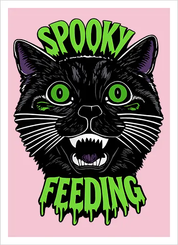 Spooky But Make It Feeding – Lustige Halloween Katze - Halloween, Katze, schwarze Katze, Spooky, lustig, Füttern, Katzenhumor, grün, Kürbis, Fledermaus, Grusel, Gothic, Herbst, Katzenfan, Halloween Katze - Kunstdruck