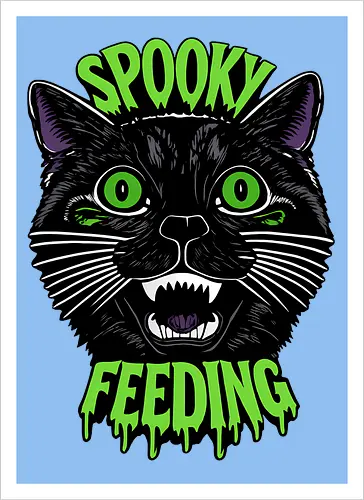 Spooky But Make It Feeding – Lustige Halloween Katze - Halloween, Katze, schwarze Katze, Spooky, lustig, Füttern, Katzenhumor, grün, Kürbis, Fledermaus, Grusel, Gothic, Herbst, Katzenfan, Halloween Katze - Kunstdruck