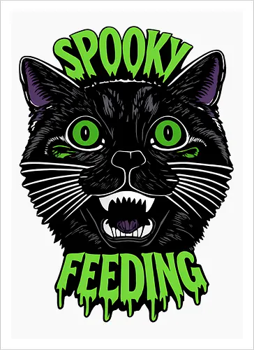 Spooky But Make It Feeding – Lustige Halloween Katze - Halloween, Katze, schwarze Katze, Spooky, lustig, Füttern, Katzenhumor, grün, Kürbis, Fledermaus, Grusel, Gothic, Herbst, Katzenfan, Halloween Katze - Kunstdruck
