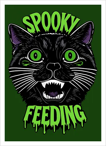 Spooky But Make It Feeding – Lustige Halloween Katze - Halloween, Katze, schwarze Katze, Spooky, lustig, Füttern, Katzenhumor, grün, Kürbis, Fledermaus, Grusel, Gothic, Herbst, Katzenfan, Halloween Katze - Kunstdruck