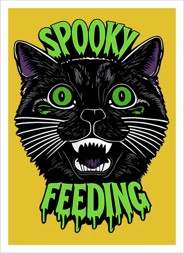 Spooky But Make It Feeding – Lustige Halloween Katze - Halloween, Katze, schwarze Katze, Spooky, lustig, Füttern, Katzenhumor, grün, Kürbis, Fledermaus, Grusel, Gothic, Herbst, Katzenfan, Halloween Katze - Kunstdruck