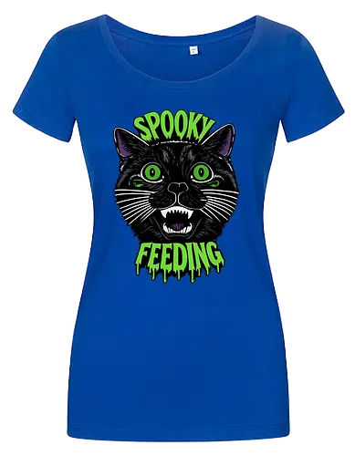 Spooky But Make It Feeding – Lustige Halloween Katze - Halloween, Katze, schwarze Katze, Spooky, lustig, Füttern, Katzenhumor, grün, Kürbis, Fledermaus, Grusel, Gothic, Herbst, Katzenfan, Halloween Katze - Damen T-Shirt